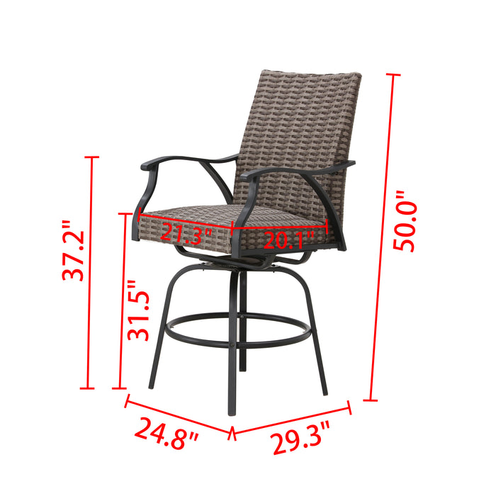 Luxury 2 Piece Outdoor 360° Swivel Bar Chairs with High-Back Rattan Wicker and Comfort Cushioned Dining Chairs