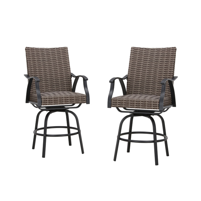 Luxury 2-Piece Outdoor 31.5" Swivel Bar Height Chairs with High-Backrest Rattan Wicker and Comfort Cushioned Armrest Dining Chairs 