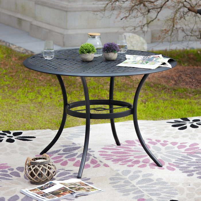 5-Piece Patio Dining Set Metal Chairs with Seat Cushions and Round Iron Table 