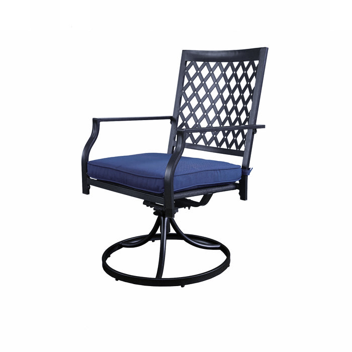 2-Piece Metal 360° Swivel Rocker Patio Chairs Set with Thick Cushions (Blue)