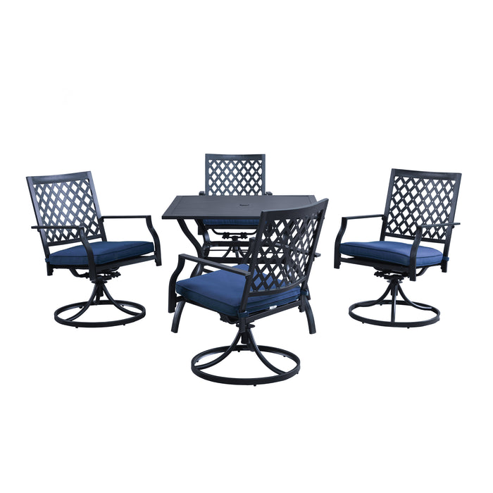 5-Piece Patio Dining Set: 4 Swivel Chairs and 1 Square Dining Table 