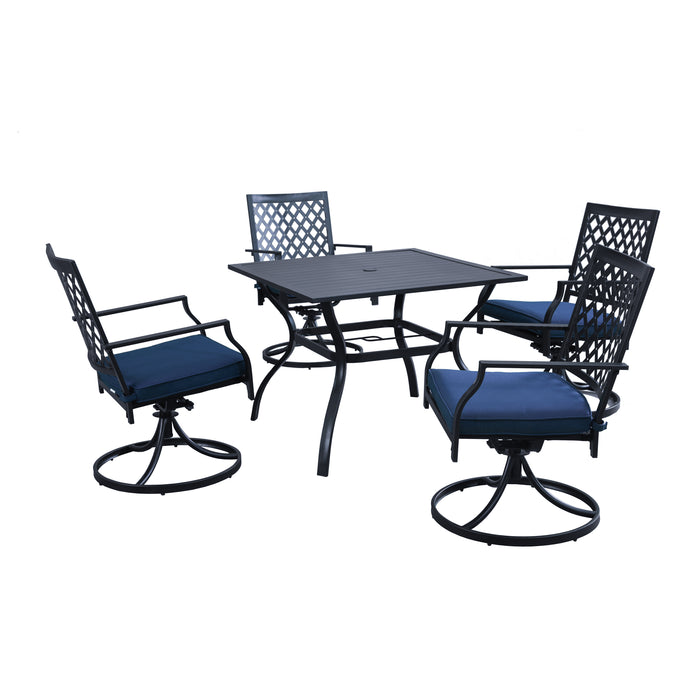 5-Piece Patio Dining Set: 4 Swivel Chairs and 1 Square Dining Table 