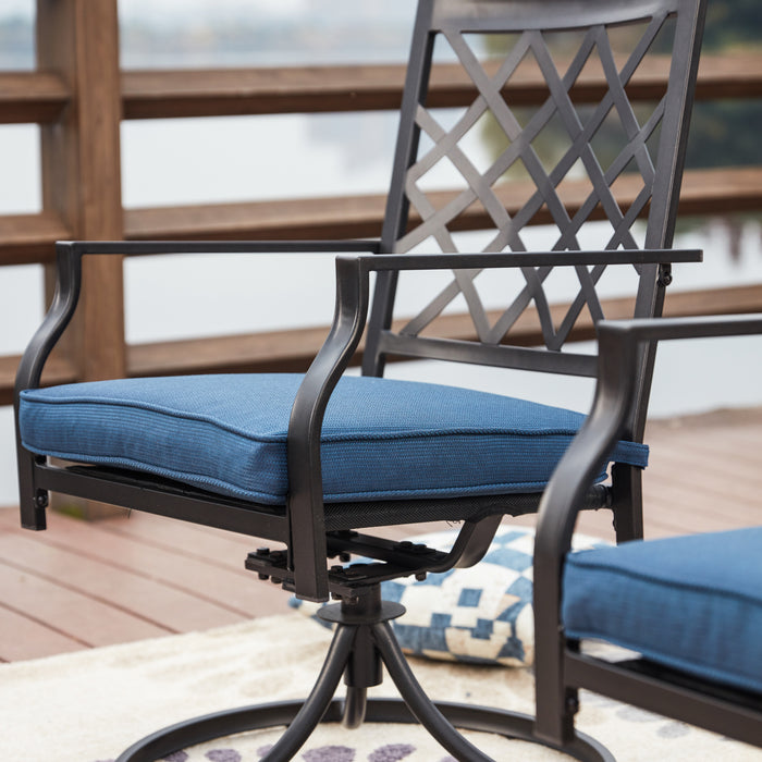 3-Piece Patio Bistro Dining Set of 2 Swivel Chairs with Cushions and 1 Metal Side Table 