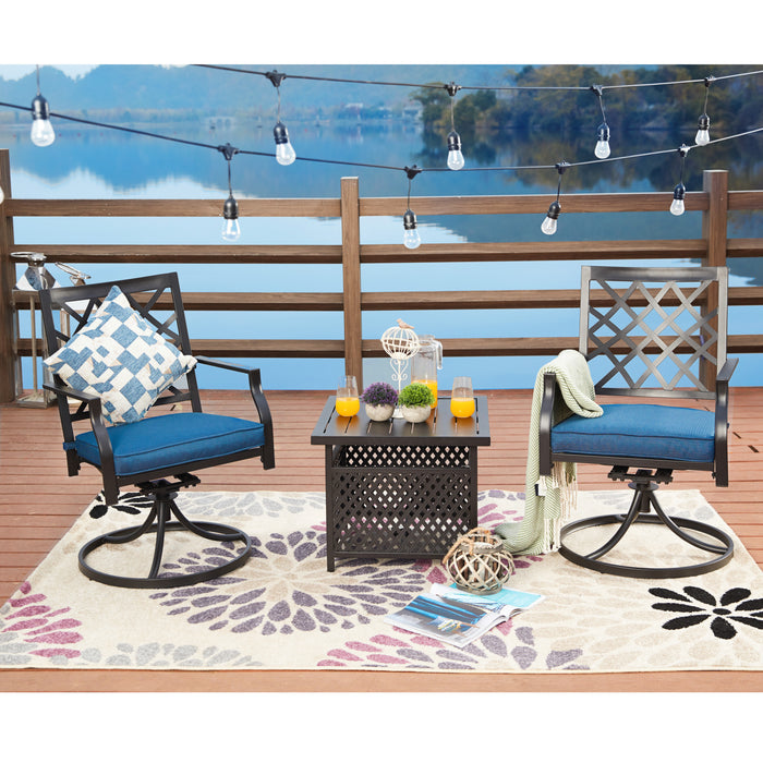 3-Piece Patio Bistro Dining Set of 2 Swivel Chairs with Cushions and 1 Metal Side Table 