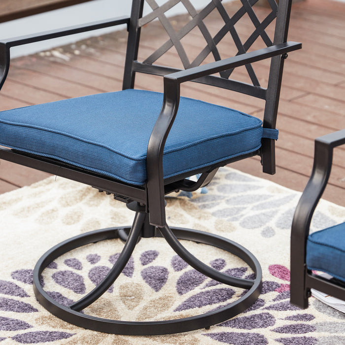 3-Piece Patio Bistro Dining Set of 2 Swivel Chairs with Cushions and 1 Metal Side Table 