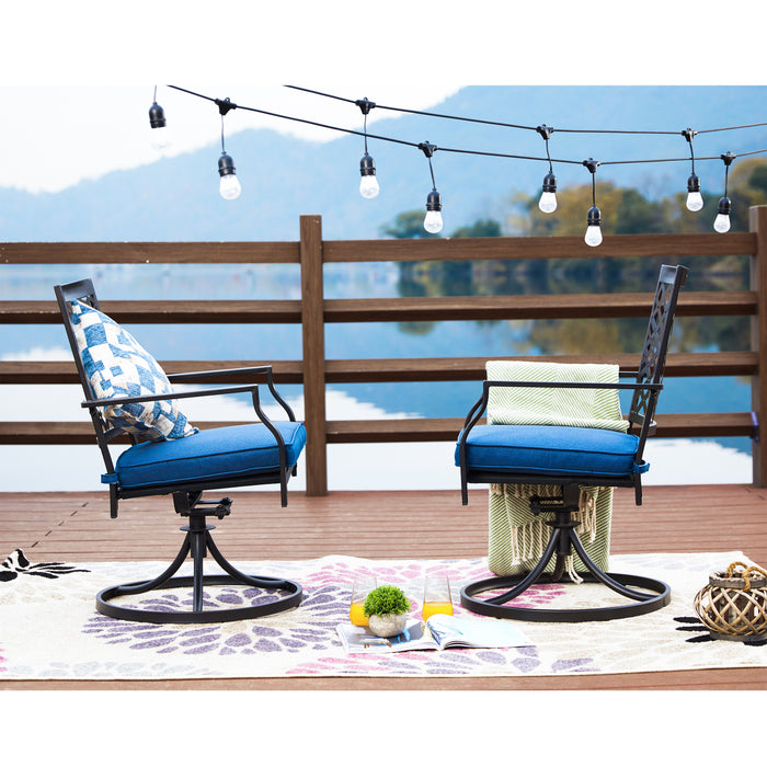 2-Piece Metal 360° Swivel Rocker Patio Chairs Set with Thick Cushions (Blue)