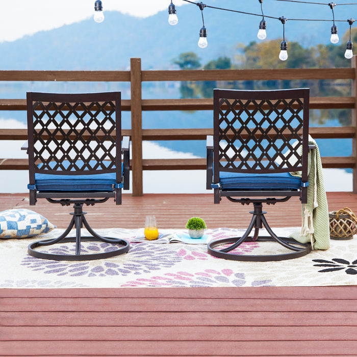 2-Piece Metal 360° Swivel Rocker Patio Chairs Set with Thick Cushions (Blue)