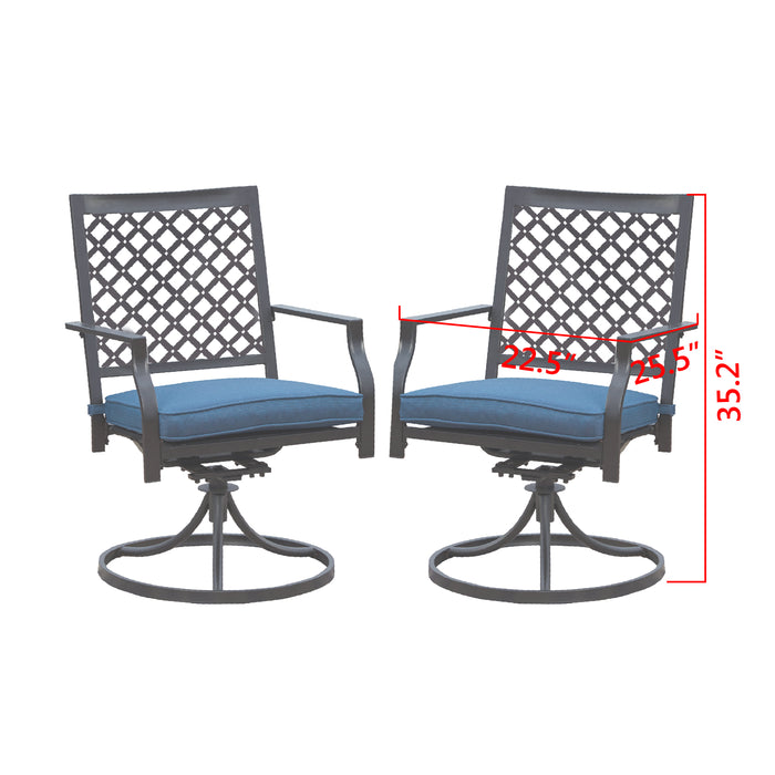 3-Piece Patio Bistro Dining Set of 2 Swivel Chairs with Cushions and 1 Metal Side Table 