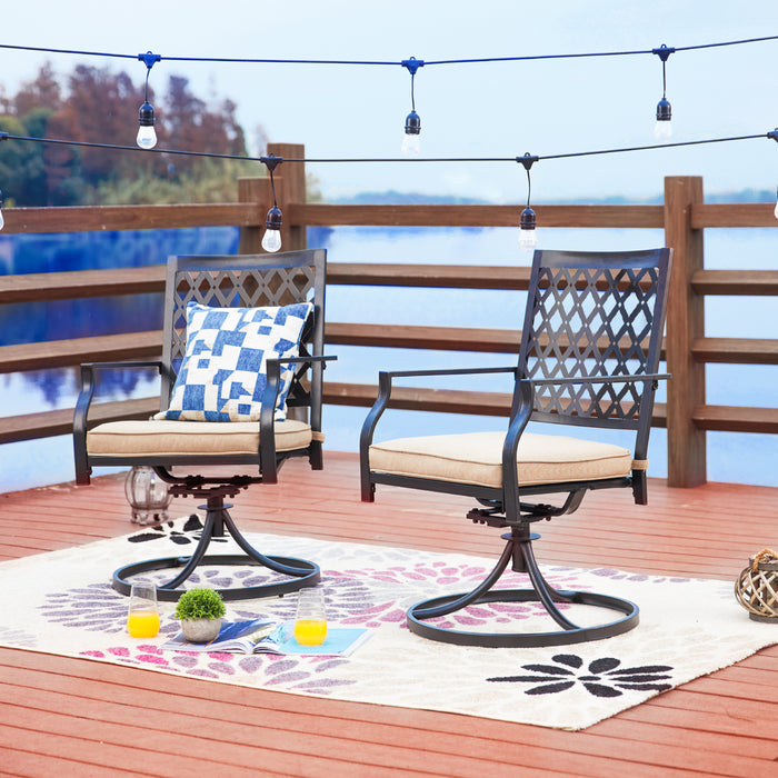 2-Pack Metal 360° Swivel Rocker Patio Chairs Set with Thick Cushions (Blue) 