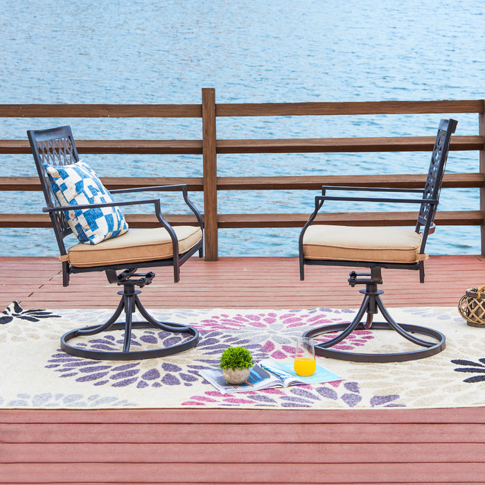 2-Pack Metal 360° Swivel Rocker Patio Chairs Set with Thick Cushions (Blue) 
