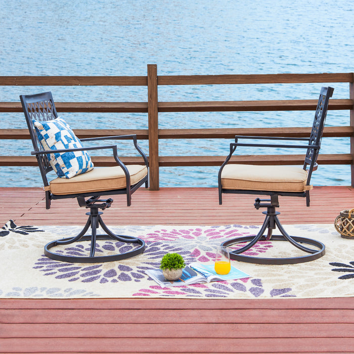 2-Piece Metal 360° Swivel Rocker Patio Chairs Set with Thick Cushions (Blue)