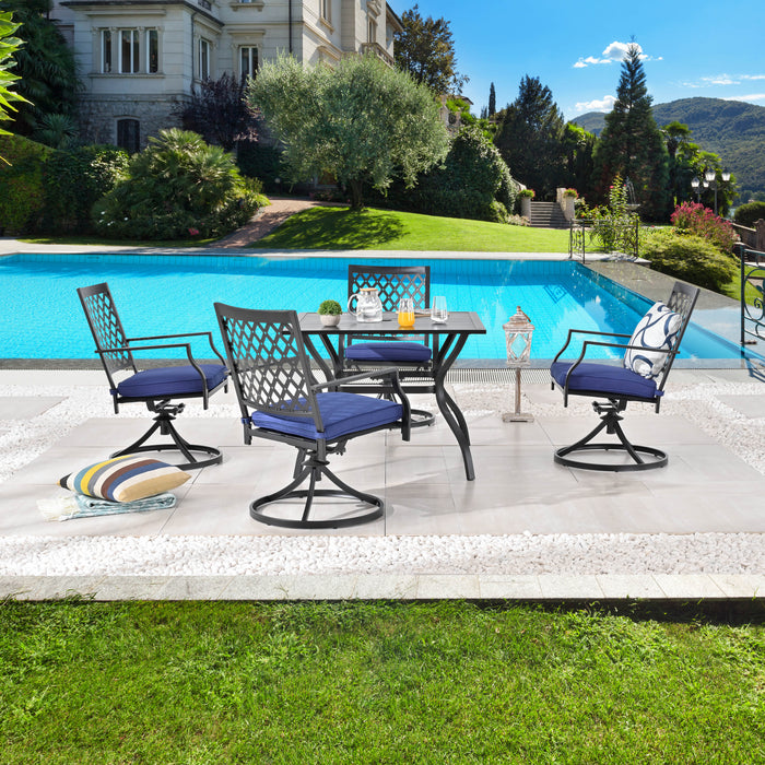5-Piece Patio Dining Set: 4 Swivel Chairs and 1 Square Dining Table 