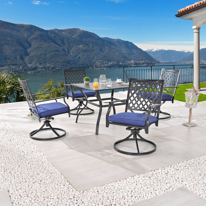 5-Piece Patio Dining Set: 4 Swivel Chairs and 1 Square Dining Table 