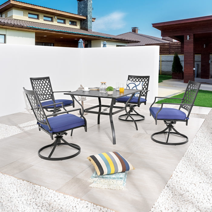 5-Piece Patio Dining Set: 4 Swivel Chairs and 1 Square Dining Table 