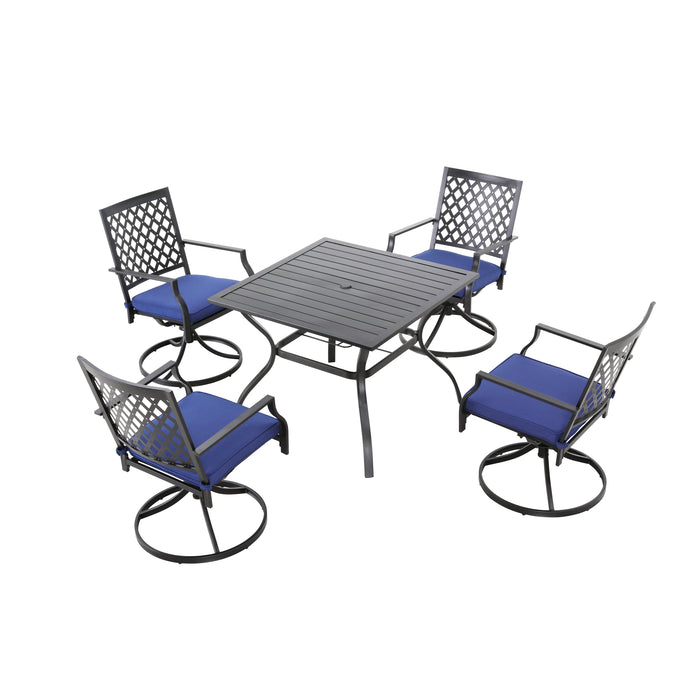 5-Piece Patio Dining Set: 4 Swivel Chairs and 1 Square Dining Table 