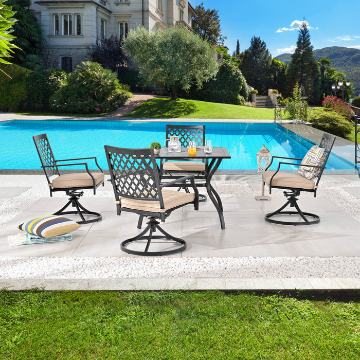 5-Piece Patio Dining Set: 4 Swivel Chairs and 1 Square Dining Table 