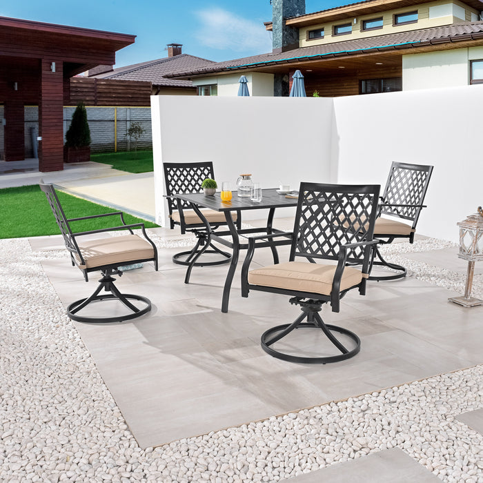 5-Piece Patio Dining Set: 4 Swivel Chairs and 1 Square Dining Table 