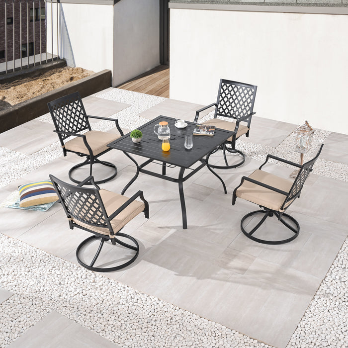 5-Piece Patio Dining Set: 4 Swivel Chairs and 1 Square Dining Table 
