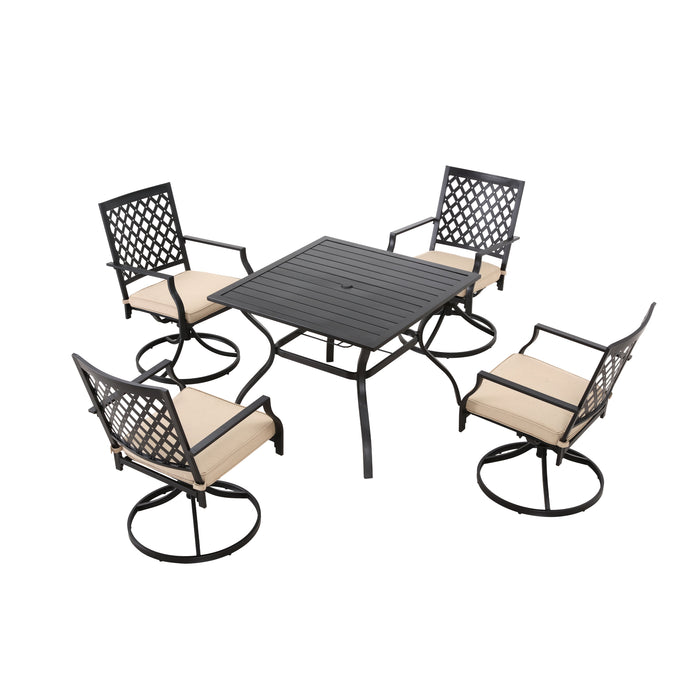 5-Piece Patio Dining Set: 4 Swivel Chairs and 1 Square Dining Table 