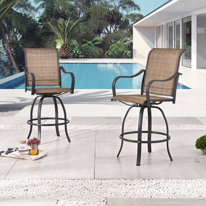 4-Piece Brown 27.6" Bar Height Textilene Swivel Stool Armrests Dining Chairs for Outdoor Bistro Elegance 