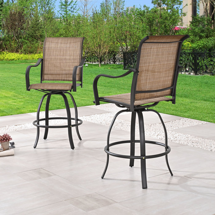 2-Pack 27.6" Bar Height Textilene Swivel Stool Armrests Dining Chairs for Outdoor Bistro Elegance 