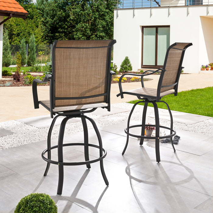 2-Pack 27.6" Bar Height Textilene Swivel Stool Armrests Dining Chairs for Outdoor Bistro Elegance 