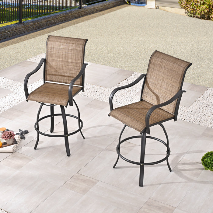 2-Pack 27.6" Bar Height Textilene Swivel Stool Armrests Dining Chairs for Outdoor Bistro Elegance 