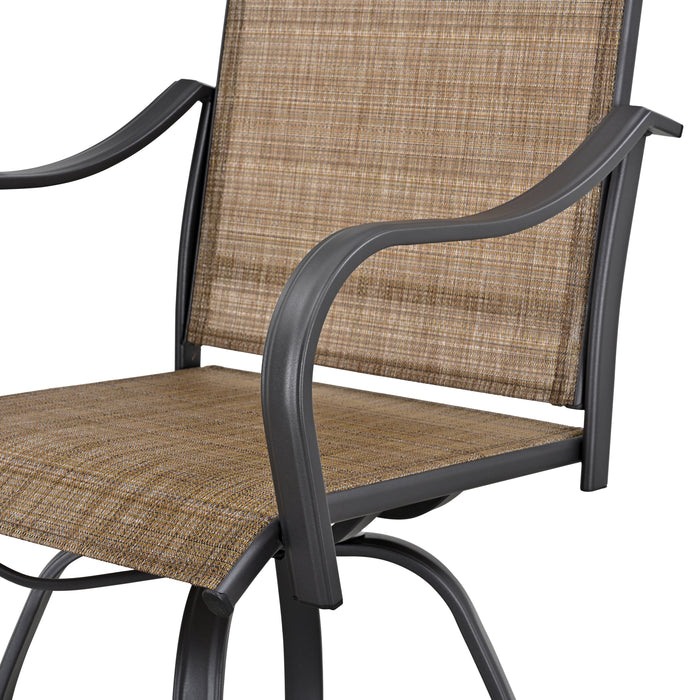 4-Piece Brown 27.6" Bar Height Textilene Swivel Stool Armrests Dining Chairs for Outdoor Bistro Elegance 
