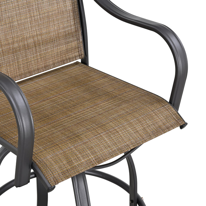 4-Piece Brown 27.6" Bar Height Textilene Swivel Stool Armrests Dining Chairs for Outdoor Bistro Elegance 
