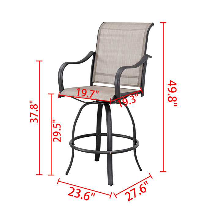 2-Piece Taupe 29.5" Bar Height Textilene Swivel Stool Armrests Dining Chairs for Outdoor Bistro Elegance