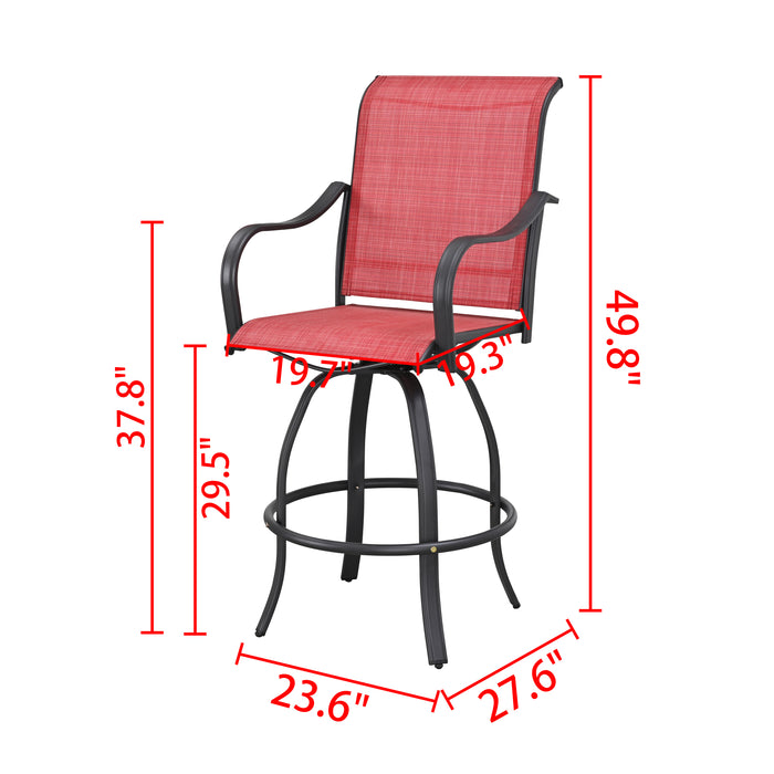 2-Pack Red Counter Bar Height Textilene Swivel Stool Armrests Dining Chairs for Outdoor Bistro Elegance 