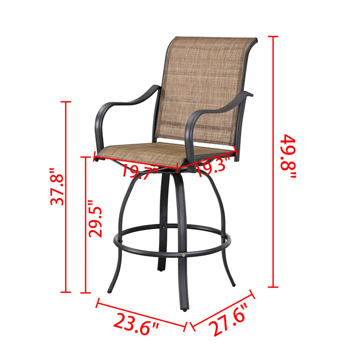 4-Piece Brown 27.6" Bar Height Textilene Swivel Stool Armrests Dining Chairs for Outdoor Bistro Elegance 