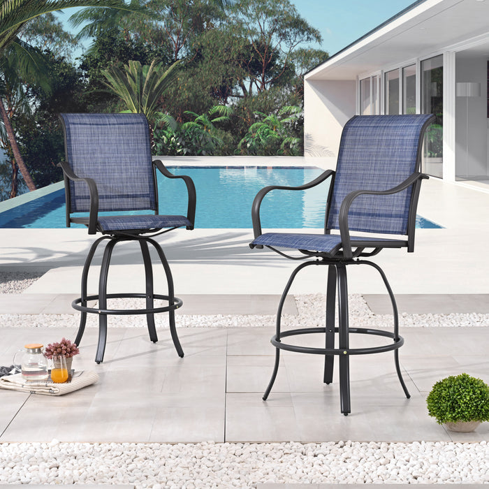 2-Pack 27.6" Bar Height Textilene Swivel Stool Armrests Dining Chairs for Outdoor Bistro Elegance 