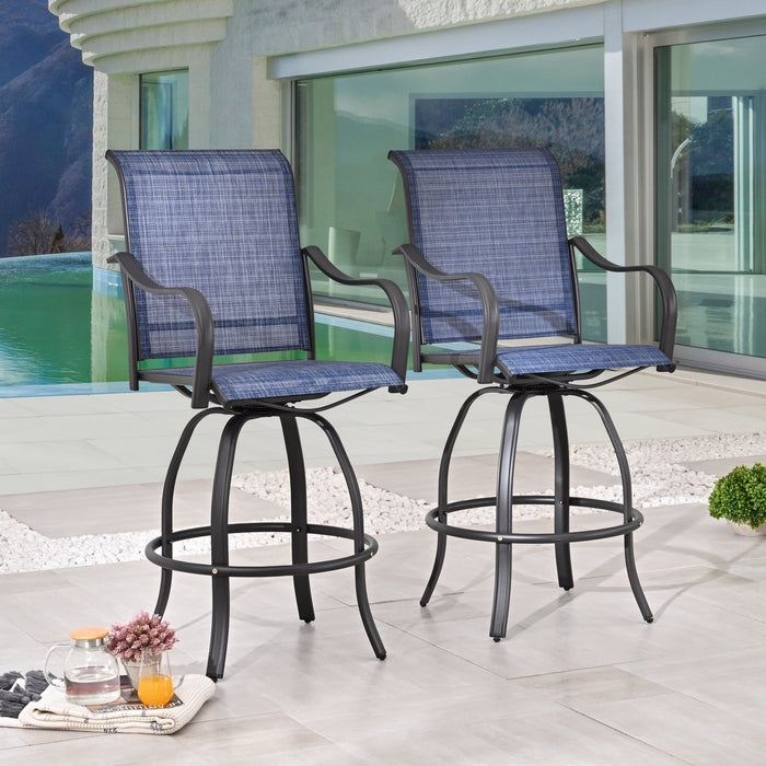 2-Pack 27.6" Bar Height Textilene Swivel Stool Armrests Dining Chairs for Outdoor Bistro Elegance 