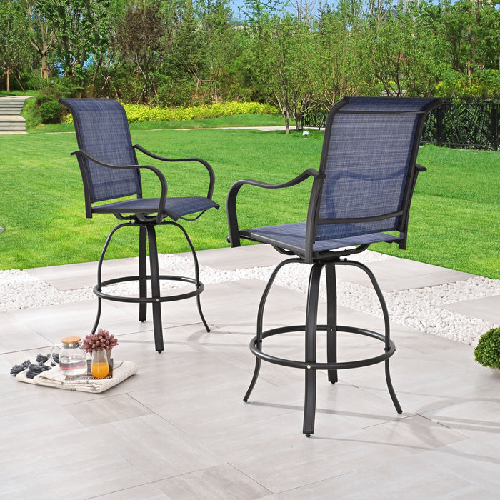 2-Pack 27.6" Bar Height Textilene Swivel Stool Armrests Dining Chairs for Outdoor Bistro Elegance 