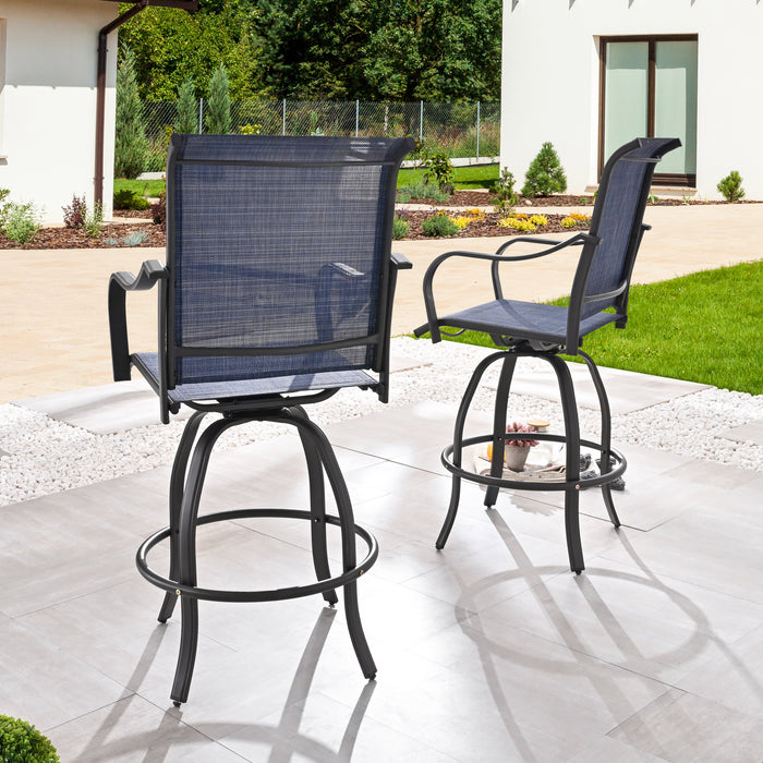 4-Piece 27.6" Bar Height Textilene Swivel Stool Armrests Dining Chairs for Outdoor Bistro Elegance 