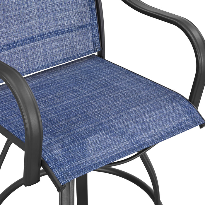 4-Piece Blue 27.6" Bar Height Textilene Swivel Stool Armrests Dining Chairs for Outdoor Bistro Elegance 