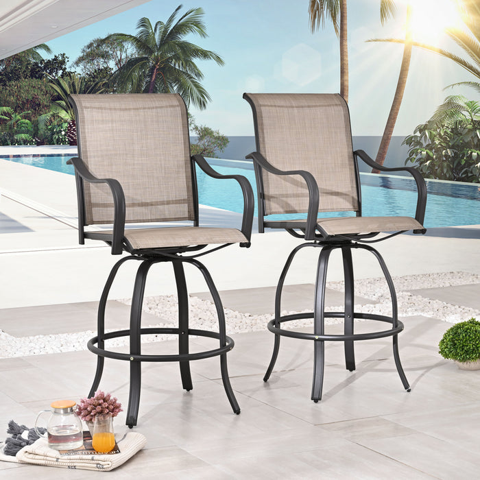4-Piece Grey 27.6" Bar Height Textilene Swivel Stool Armrests Dining Chairs for Outdoor Bistro Elegance 