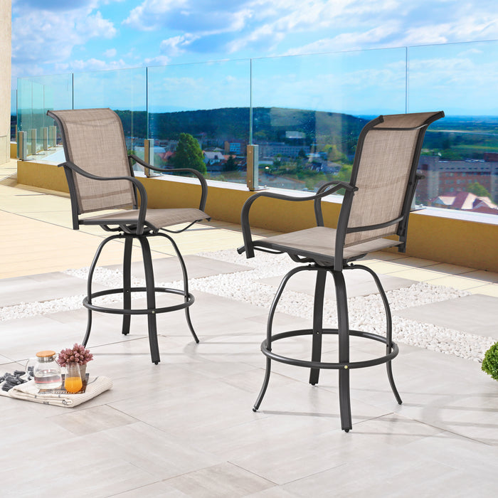 4-Piece Grey 27.6" Bar Height Textilene Swivel Stool Armrests Dining Chairs for Outdoor Bistro Elegance 