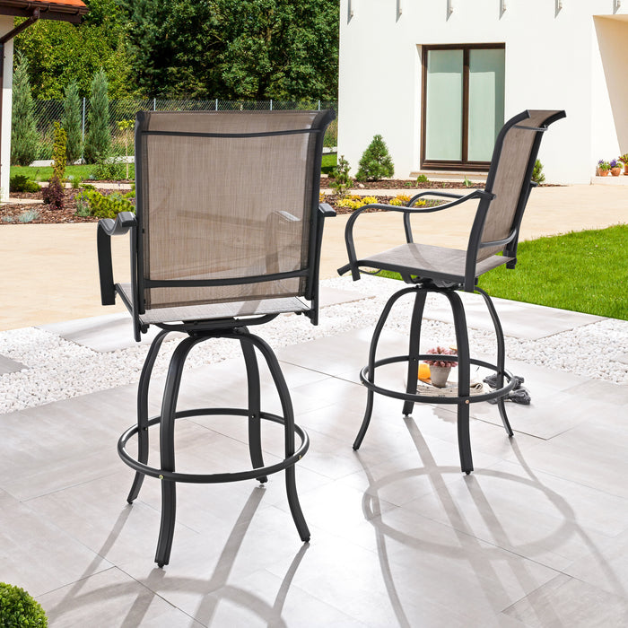 2-Pack 27.6" Bar Height Textilene Swivel Stool Armrests Dining Chairs for Outdoor Bistro Elegance 