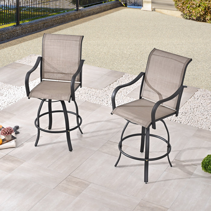 4-Piece Grey 27.6" Bar Height Textilene Swivel Stool Armrests Dining Chairs for Outdoor Bistro Elegance 