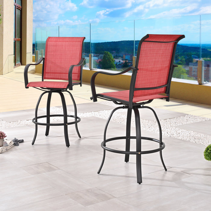 2-Pack Red Counter Bar Height Textilene Swivel Stool Armrests Dining Chairs for Outdoor Bistro Elegance 