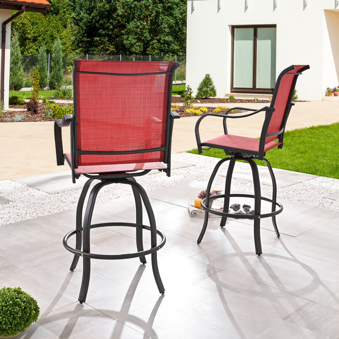 2-Pack 27.6" Bar Height Textilene Swivel Stool Armrests Dining Chairs for Outdoor Bistro Elegance 