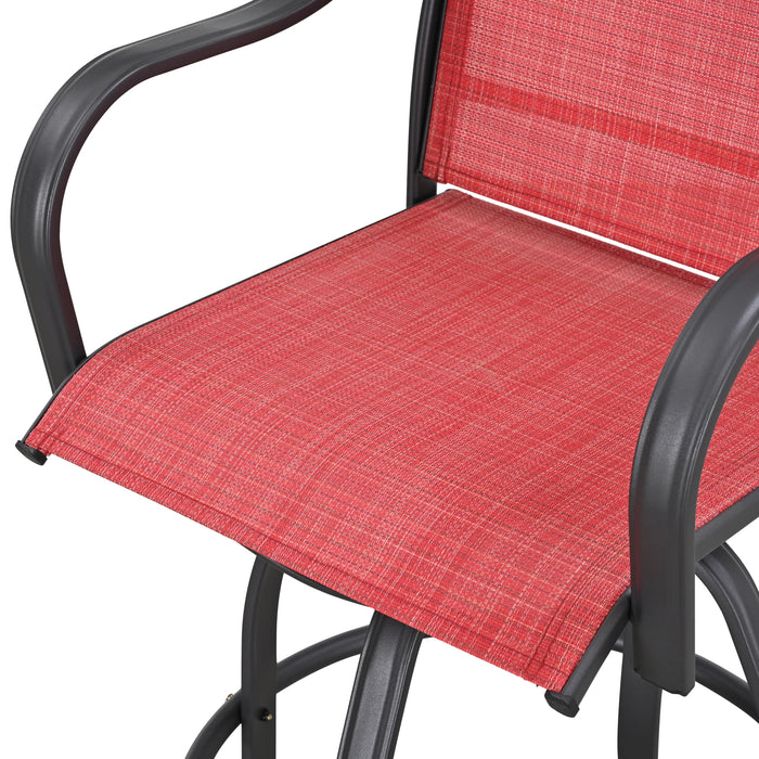 4-Piece Red 27.6" Bar Height Textilene Swivel Stool Armrests Dining Chairs for Outdoor Bistro Elegance 