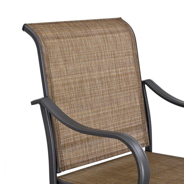 4-Piece Brown 27.6" Bar Height Textilene Swivel Stool Armrests Dining Chairs for Outdoor Bistro Elegance 