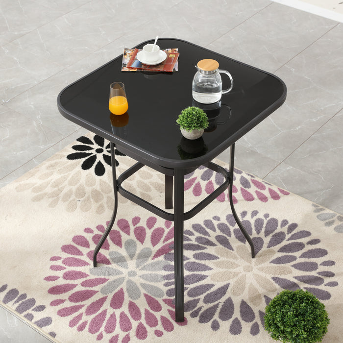 40" Tempered Glass Top Bar Height Table, Metal Square Side Table 