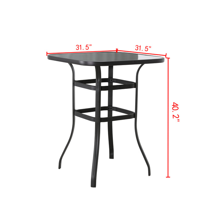 40" Tempered Glass Top Bar Height Table, Metal Square Side Table 