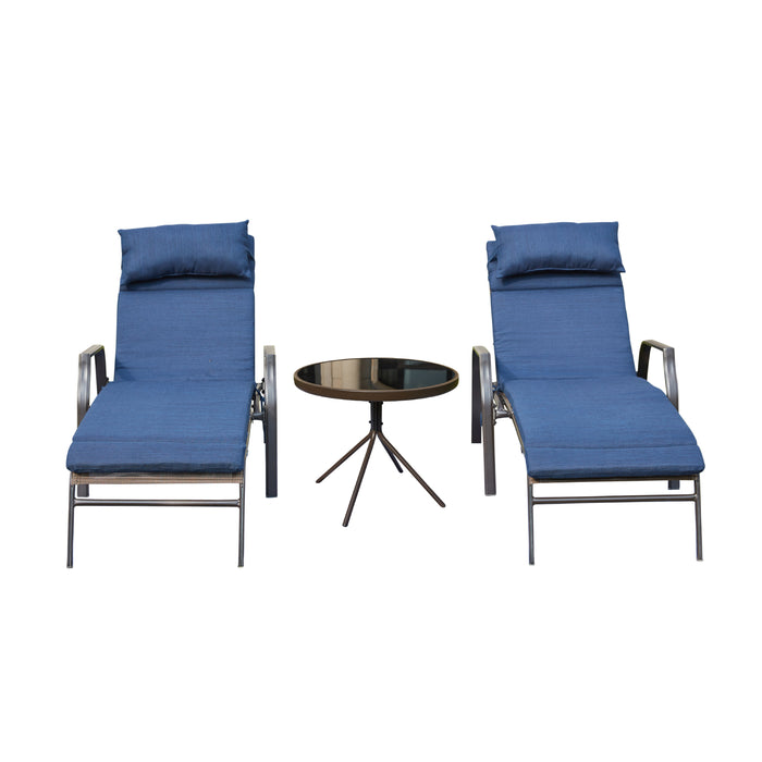 3 Piece Patio Chaise Lounge Set with Adjustable Chairs and Coffee Table Featuring Removable Cushions
