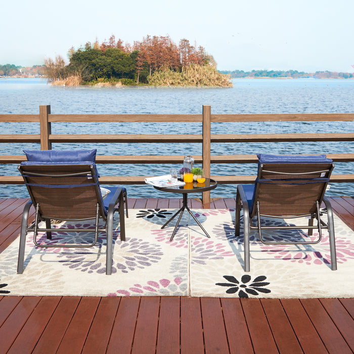 3-Piece Patio Chaise Lounge Set with Adjustable Chairs and Coffee Table Featuring Removable Cushions 