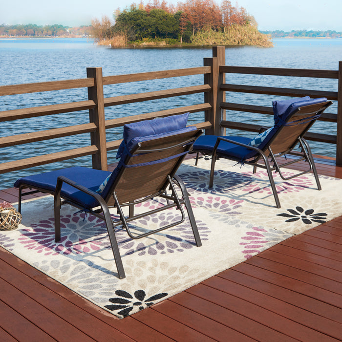 3-Piece Patio Chaise Lounge Set with Adjustable Chairs and Coffee Table Featuring Removable Cushions